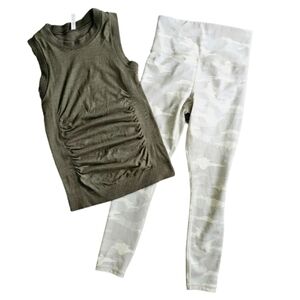 Athleta 7/8 Camo Tights woth Matching Ruched Top
